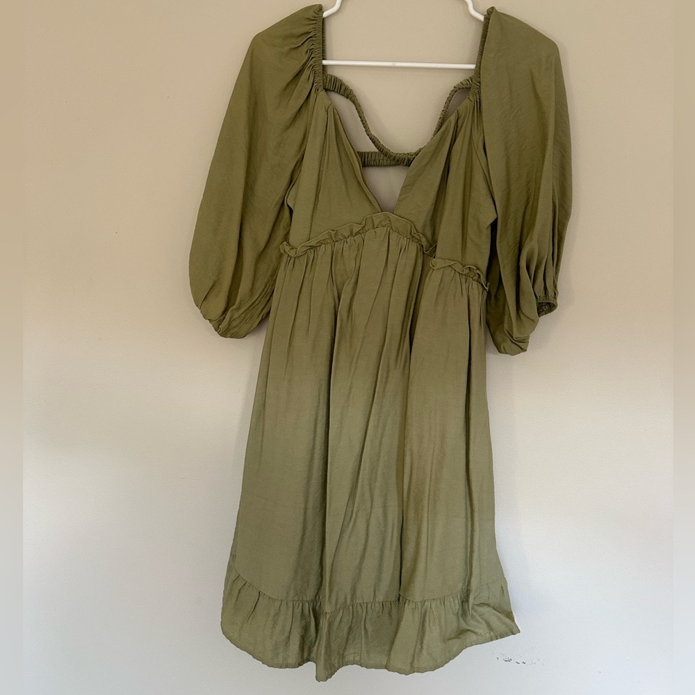Boho Puff Sleeve Green Dress